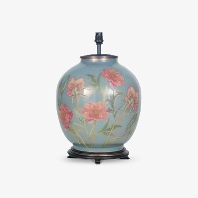 John Lewis Jenny Worrall Coral Peonies Glass Lamp Base, Blue, H41.5cm