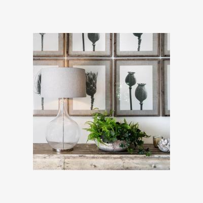 John Lewis One.World Clifton Bubbled Glass Base Linen Shade Table Lamp, Clear