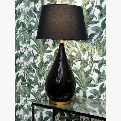 John Lewis One.World Clifton Curved Glass Base Linen Shade Table Lamp, Black