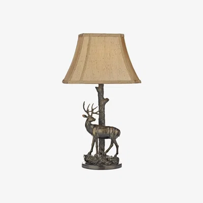 Knees dar lighting GUL5545-X Gulliver Deer Table Lamp in Aged Brass with Shade