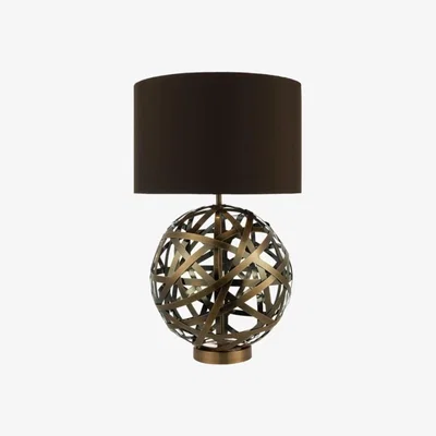 Knees Dar Lighting VOY4264 Voyage Table Lamp Woven Antique Copper Ball With Matching Lined Shade
