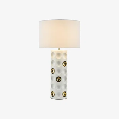 Knees dar lighting DIM422 Dimple 1 Light Ceramic Table Lamp Gloss White Gold with Shade
