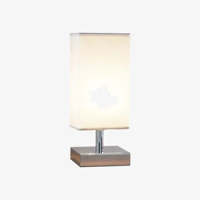 Knees dar lighting DRA4050 Drayton Square Touch Table Lamp Polished Chrome with White Cotton Shade