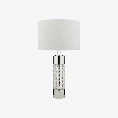 Knees dar lighting YAL422 Yalena Large Table Lamp Polished Chrome and Glass with Shade