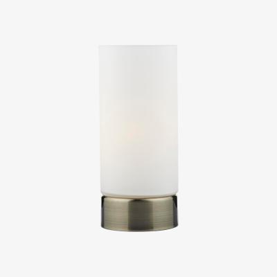 Knees dar lighting OWE4075 Owen Touch Round Glass Table Lamp Antique Brass Opal Glass