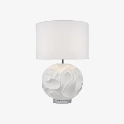 Knees Dar Lighting ZAC432 Zachary Table Lamp White Round Complete With Shade