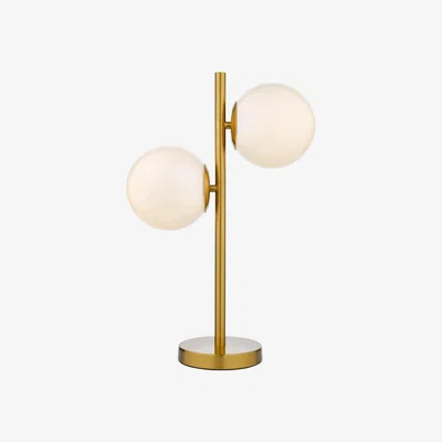 Knees dar lighting BOM4235 Bombazine 2 Light Table Lamp Natural Brass Opal Glass
