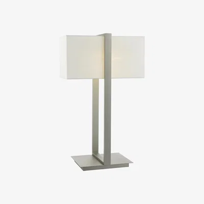 Knees Dar Lighting EDU4246 Eduardo Table Lamp Antique Nickel Complete With Ivory Cotton Shade