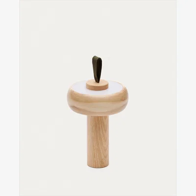 Kave Home Luba solid ash portable table lamp with green cotton handle