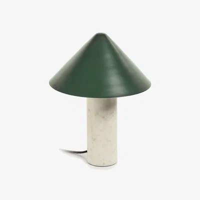 Kave Home Valentine table lamp, white marble and metal with a green painted finish UK adaptador
