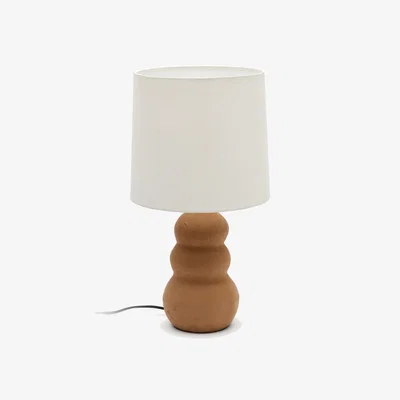 Kave Home Madsen terracotta table lamp with white shade UK adapter