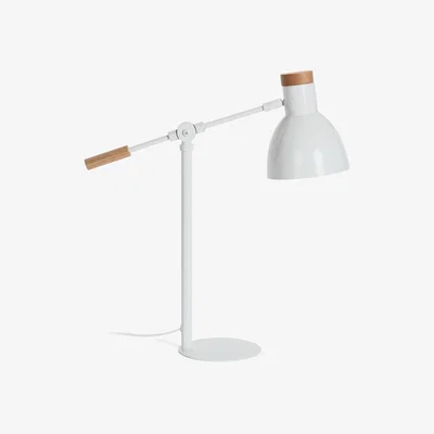 Kave Home Tescarle table lamp in beech wood and steel with white finish UK adapter