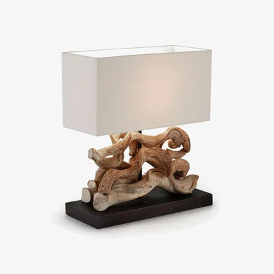 Kave Home Comet table lamp in recycled tropical wood UK adapter