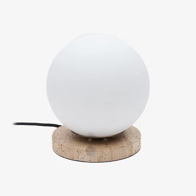 Kave Home Malachi table lamp with glazed glass and travertine stone UK adapter