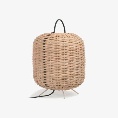 Kave Home Small Lumisa table lamp in rattan with natural finish and green cord UK adapter