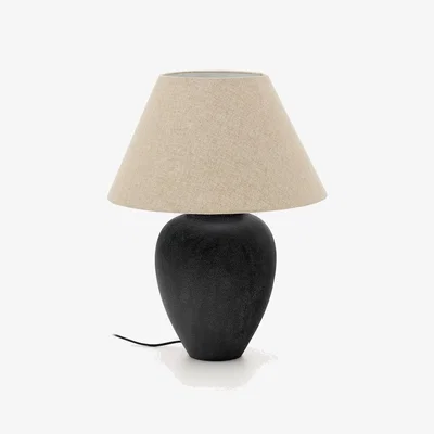 Kave Home Mercadal ceramic table lamp in a black finish and UK adapter