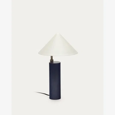 Kave Home Shiva metal table lamp with blue and white painted finish, 25 cm, UK adaptor