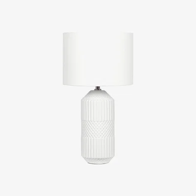La Redoute White Geometric Embossed Ceramic Table Lamp