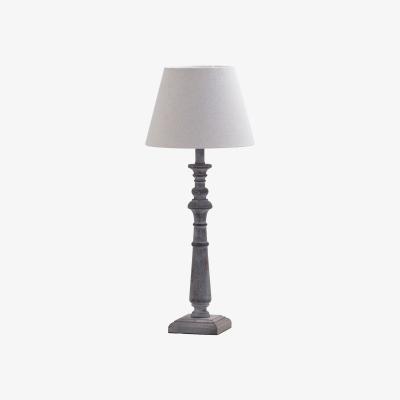 La Redoute Dark Grey Column Wooden Table Lamp with Natural Shade