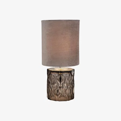 La Redoute Dark Grey Smoked Glass Table Lamp with Grey Velvet Shade