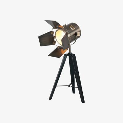 La Redoute Black Wood and Antique Brass Film Style Tripod Table Lamp