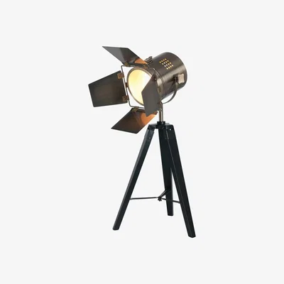 La Redoute Black Wood and Antique Brass Film Style Tripod Table Lamp