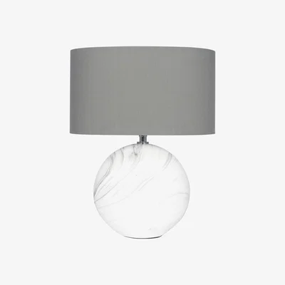 La Redoute Small Ceramic Marble Effect and Grey Linen Look Shade Table Lamp