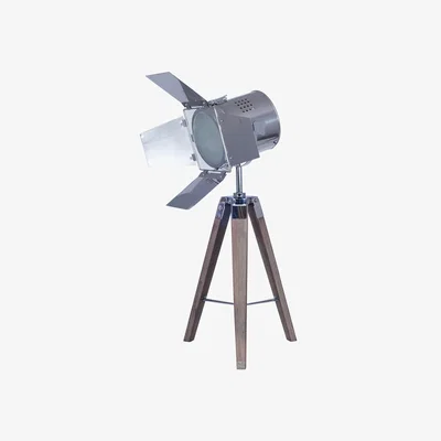La Redoute Grey Wash Wood with Silver Film Style Head Tripod Table Lamp