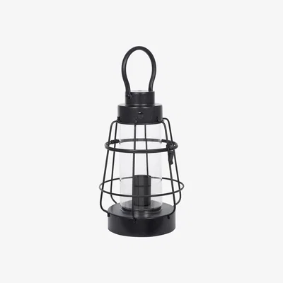 La Redoute Black Metal & Clear Glass Oil Lantern Effect Table Lamp