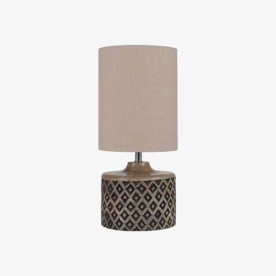 La Redoute Hand Carved Diamond Wood with Slub Cotton Shade Table Lamp