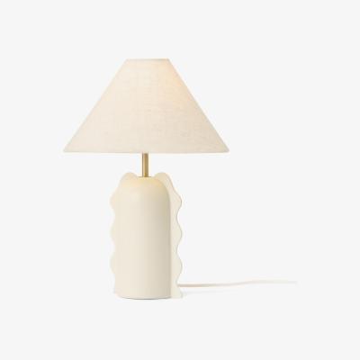 Made.com 2LG Table Lamp, Off-White Glaze Ceramic & Textured Fabric Shade