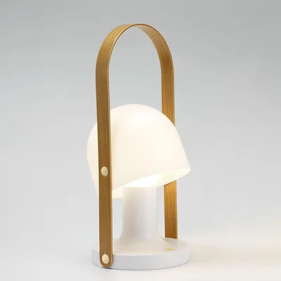 Made in Design FollowMe Plus Wireless lamp - / LED - H 44 cm by Marset White/Natural wood
