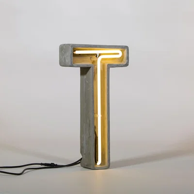 Made in Design Néon Alphacrete Table lamp - Letter T - Indoor / outdoor by Seletti White/Grey
