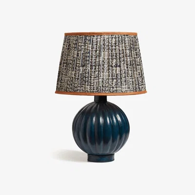 OKA OKA, Karaffel Leather Table Lamp - Pure Indigo, Table Lamps, Glass/Leather, Leather