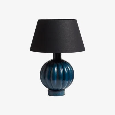 OKA Karaffel Leather Table Lamp - Pure Indigo