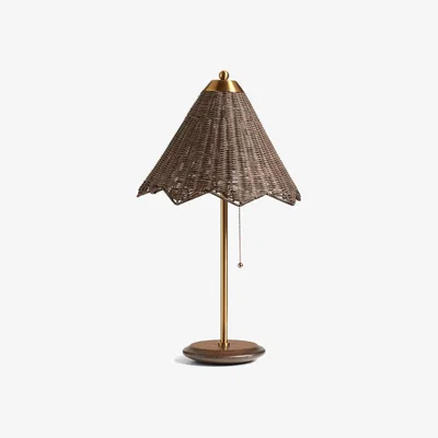 OKA OKA, Ravindra Rattan Table Lamp and Shade - Espresso, Table Lamps, Cotton/Silk