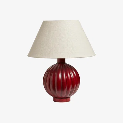 OKA Karaffel Leather Table Lamp - Brushed Red