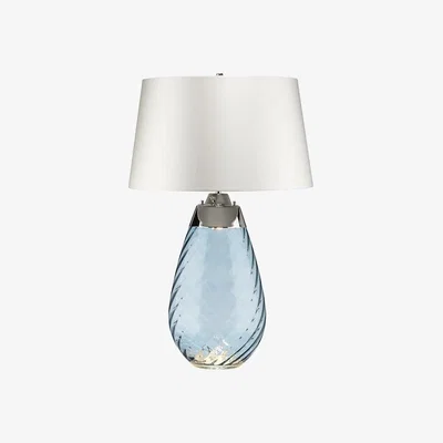 Olivia's Elstead Lena 2 Light Blue-tinted Glass and Off-White Shade Table Lamp / Large