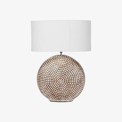 Olivia's Libra Calm Neutral Collection - Chariot Round Ceramic Table Lamp & Ivory Oval Drum Shade