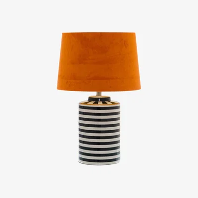 Olivia's Hill Interiors Monochrome Ceramic Lamp with Burnt Orange Velvet Shade