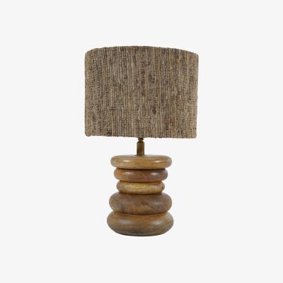 Olivia's Libra Interiors Leon Solid Wood Table Lamp with Silk Jute Shade Small