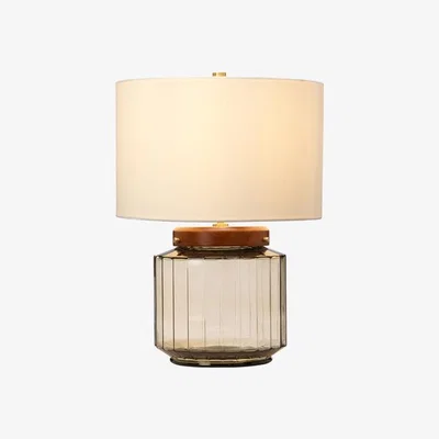 Olivia's Elstead Luga Table Lamp Metalwork Aged Brass Glassware Smoke Wood Dark Stained