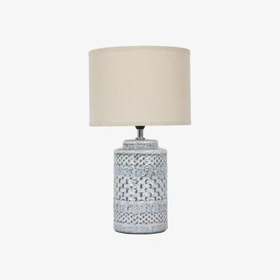 Olivia's Libra Urban Botanic Collection - Stormy Sky Glaze Table Lamp with Cream Drum Shade / Large