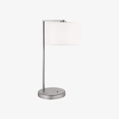 Olivia's Gallery Direct Daley Table Lamp Nickel & White Faux Silk