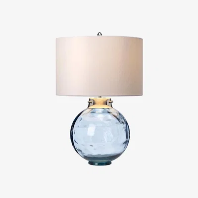 Olivia's Elstead Kara Metalwork Table Lamp Polished Nickel Glassware Blue