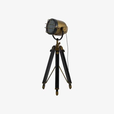 Olivia's Hill Interiors Industrial Spotlight Tripod Lamp in Brass & Black