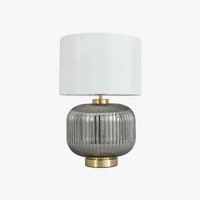 Downtown Bhs Lyna Tobin Table Lamp Smoked Glass - Satin Brass, Geometric