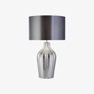 Downtown Searchlight Smoked Ribbed Table Lamp With Gre Shade