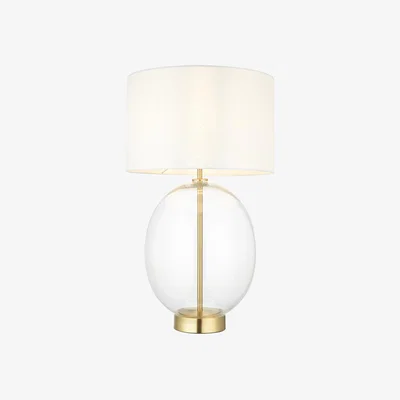 Perch and Parrow Cleo Oval Table Lamp in Brass with White Shade
