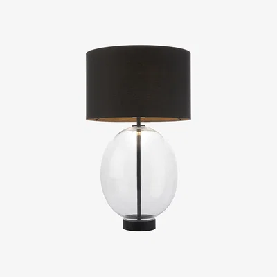 Perch and Parrow Cleo Oval Table Lamp in Matt Black with Black Shade